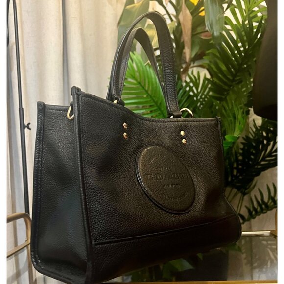 Coach Black Leather Tote Bag With Gold Hardware & Embossed Logo - Picture 5 of 10